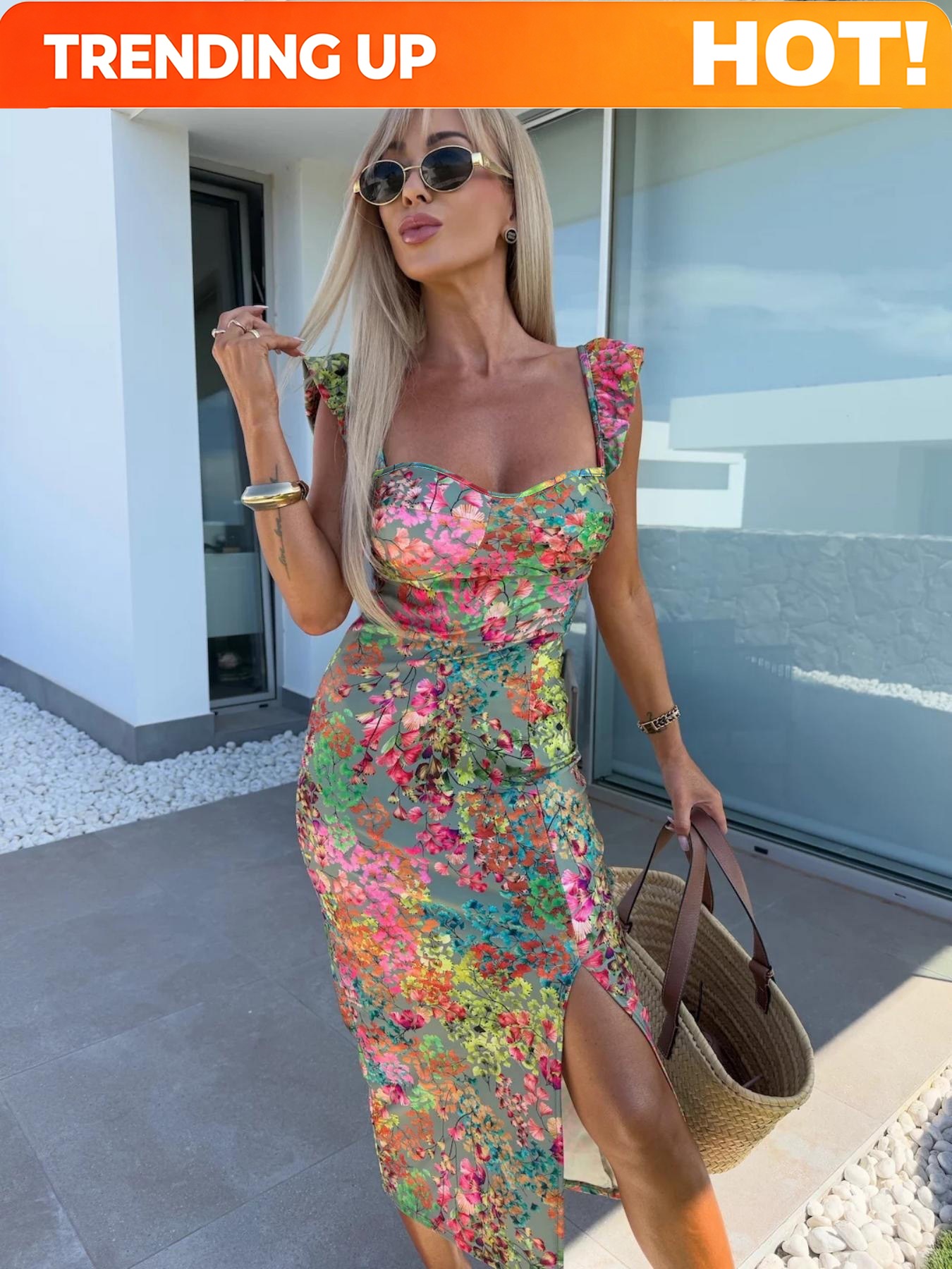 Midi Dress - فستان بوهو أنيق مطبوع للنساء، تصميم