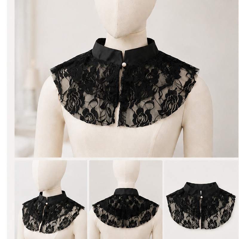 Lace Dress - ياقة دانتيل أنيقة مزخرفة بالزهور للنساء،