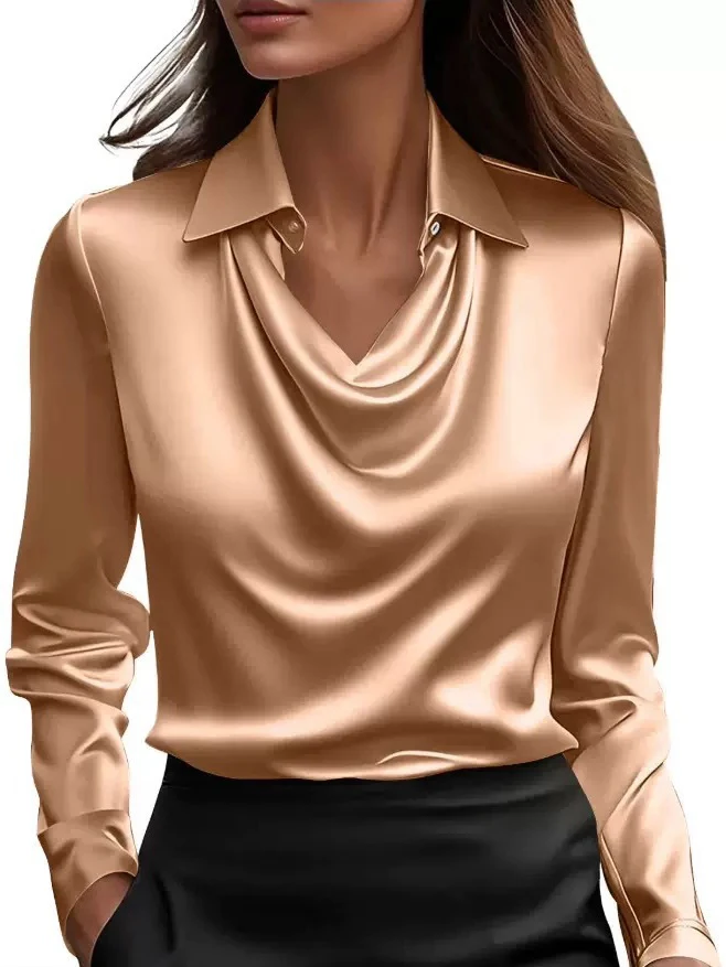 بلوزة نسائية بأكمام طويلة وياق - مراجعة Silk Blouse وسعره