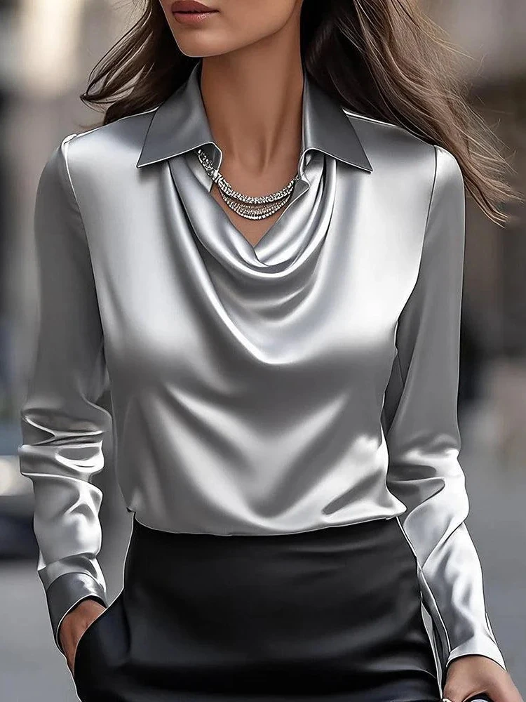 بلوزة نسائية بأكمام طويلة وياق - مراجعة Silk Blouse وسعره
