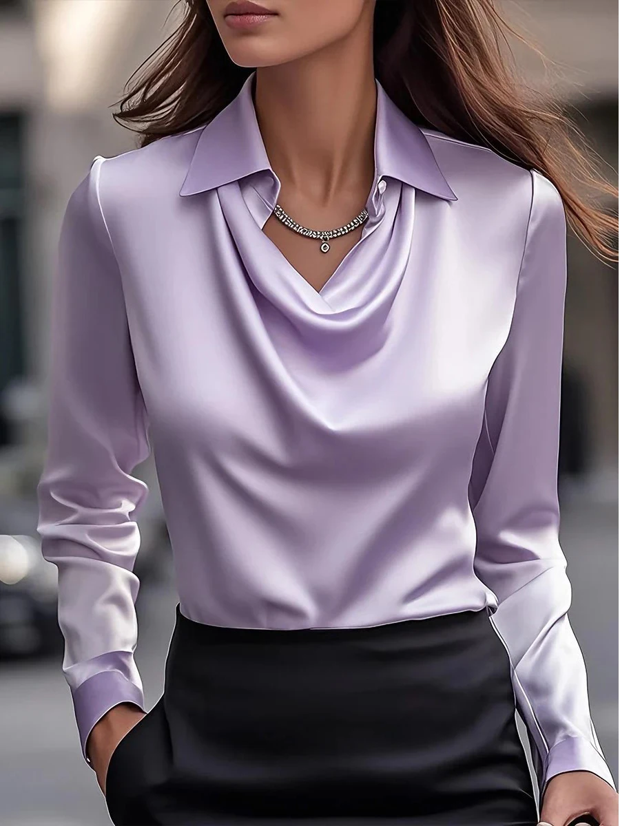 بلوزة نسائية بأكمام طويلة وياق - مراجعة Silk Blouse وسعره