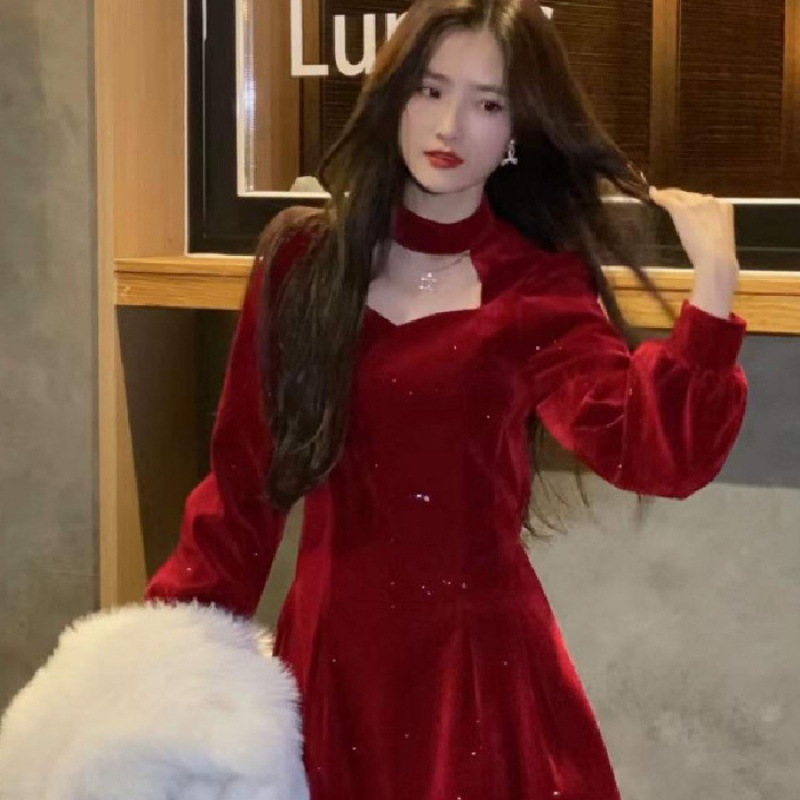 فستان نسائي مخملي لامع ناعم ،  - مراجعة Women'S Red Formal Wear وسعره
