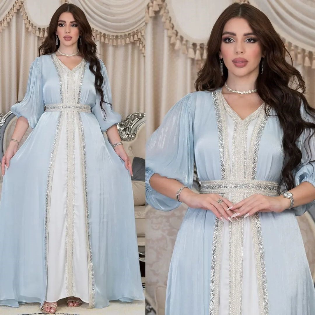 فستان سهرة طويل من الساتان بلو - مراجعة Formal Dress وسعره